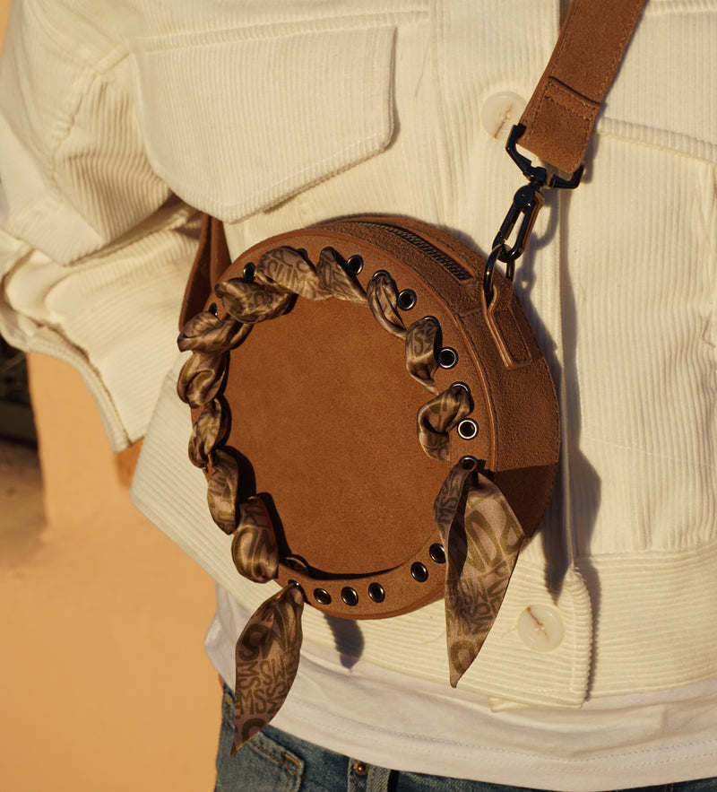 POMS - genuine suede leather bag - saddle brown